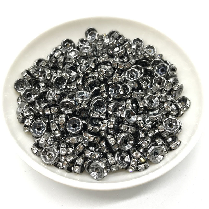 Thumbnail: 50pcs 6MM Metal Silver Plated Crystal Rhinestone Rondelle Spacer Beads