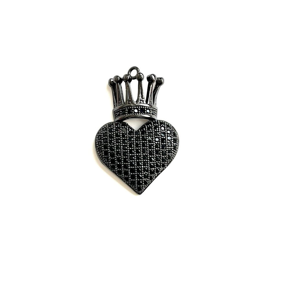 Thumbnail: 5 Pcs Crown Heart Charms Cubic Zirconia Paved Bracelet Necklace 24.4x17mm
