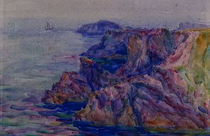 John Peter Rusel - Belle ile en mer - Dessin et aquarelle dédicacée à Maurice Haley