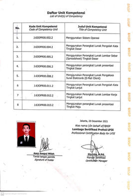 Sertifikat BNSP Kompetensi Operator Komputer Asep Saepul Milah