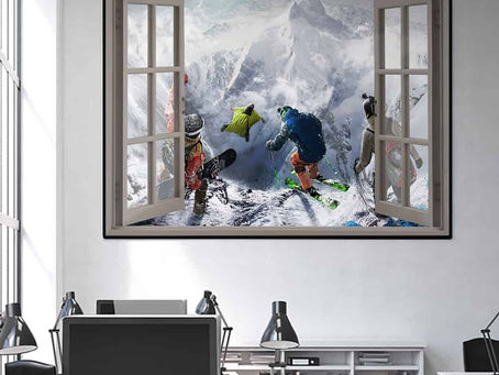 Find - Skiing Winter Sports Window View poster, canvas