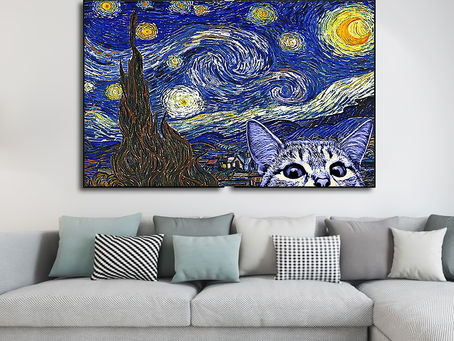 Best - Starry night cat kitten poster, canvas