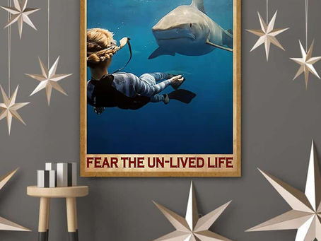 Best - Diving With Shark Don't Fear Death Fear The Un-lived Life poster, canvas