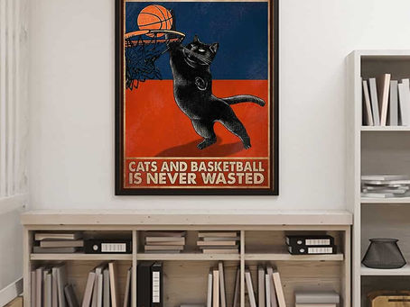Find - Black Cat Play Basketball Time spent with cats and basketball is never wasted poster, canvas