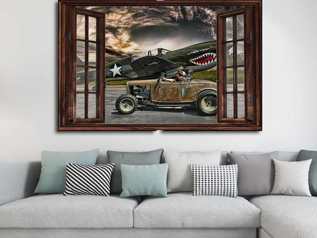 Best - Hot Rod And Aircraft Window View poster, canvas