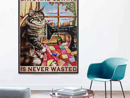 Buy - Time spent with cats and sewing is never wasted poster, canvas