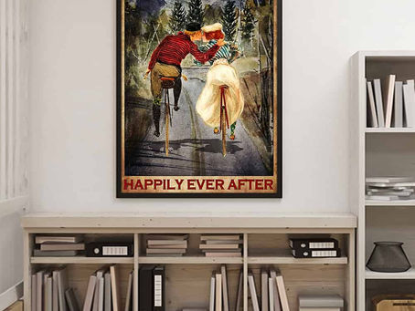 Find - Cyclist Couple Kissing And they lived happily ever after poster, canvas