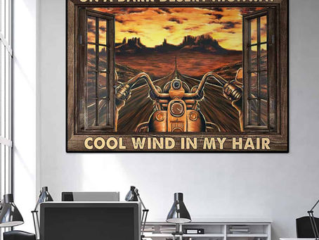 New - Motorcycle On A Dark Desert Highway Cool Wind In My Hair Window View poster, canvas