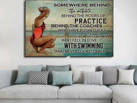 New - Swimming Somewhere behind the athlete behind the gours of practice behind the coaches poster