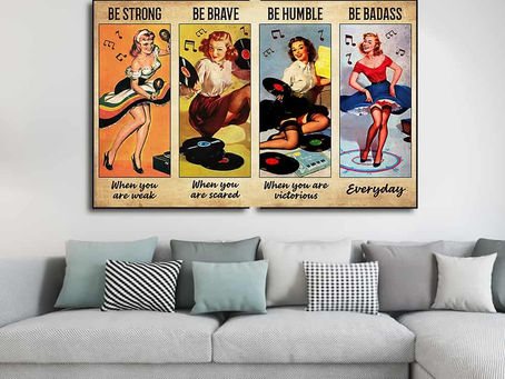 Shop - Music Pin up Girl Be strong when you are weak Be brave when you are scared poster, canvas