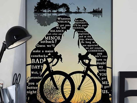 Buy - Cyclist Couple Kissing Guitar Reflection We Are A Team You Got Me I Got Us poster, canvas