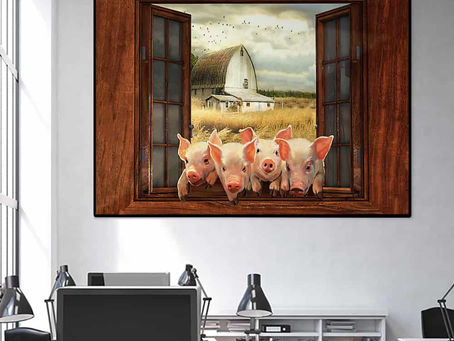 New - Pigs By The Window poster, canvas