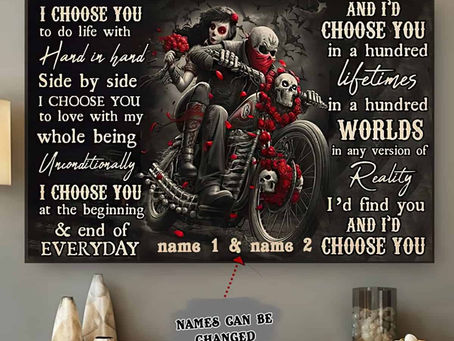 Find - Motorcycle Sugar Skull I choose you to do life with hand in hand side by side poster