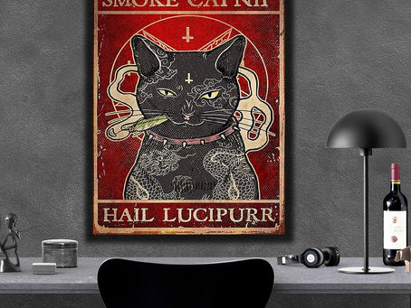 Find - Black Cat Tattoo Smoke Catnip Hail Lucipurr poster, canvas