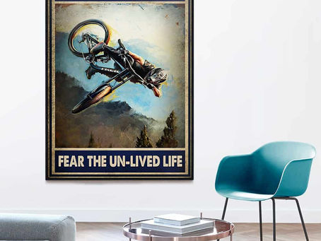 Shop - Motorcycle Don't Fear Death Fear The Un-lived Life poster, canvas