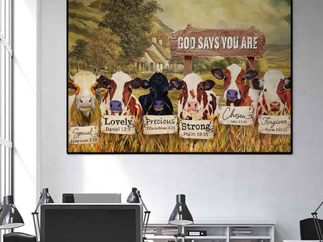 New - Cow God Says You Are Special Lovely Precious Strong Chosen Forgiven Horizontal poster, canvas