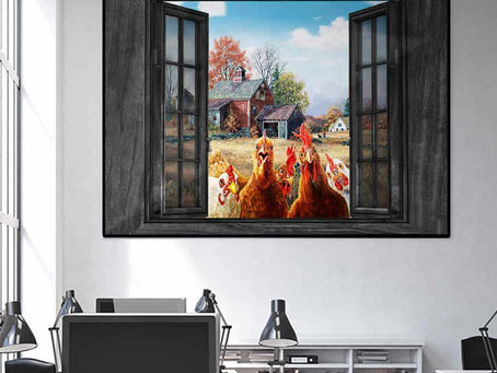 Hot - Chickens By The Window poster, canvas