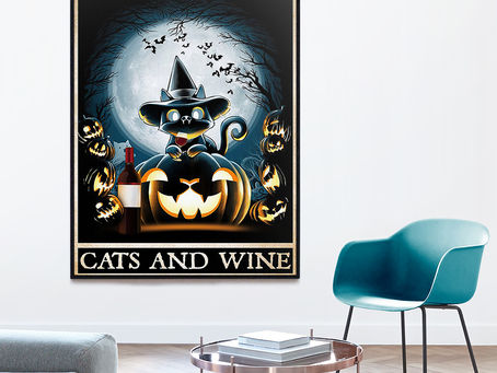 Shop - Halloween Easily distracted by cats and wine poster, canvas