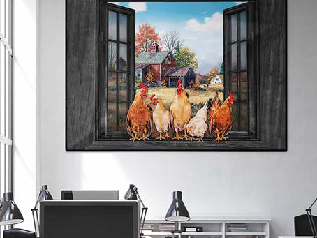 Buy - Chickens By The Window View poster, canvas