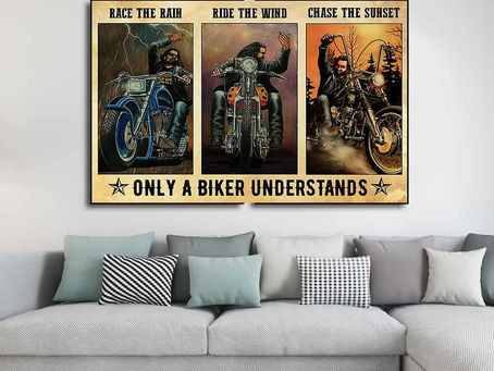 Hot - Biker Race the rain ride the wind chase the sunset only a biker understands poster, canvas