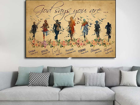 New - Running Woman God says you are unique special lovely precious strong chosen forgiven poster