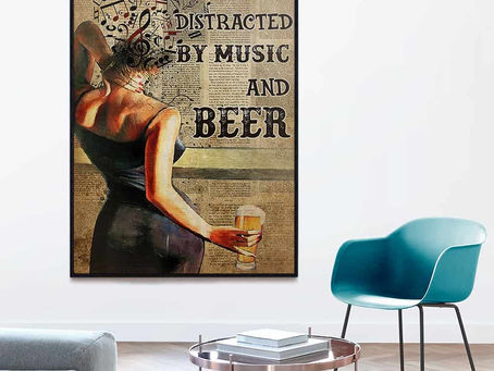 Shop - Girl Easily Distracted By Music And Beer Book Page poster, canvas