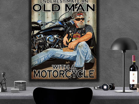 Buy - Never Underestimate An Old Man With A Motorcycle poster, canvas