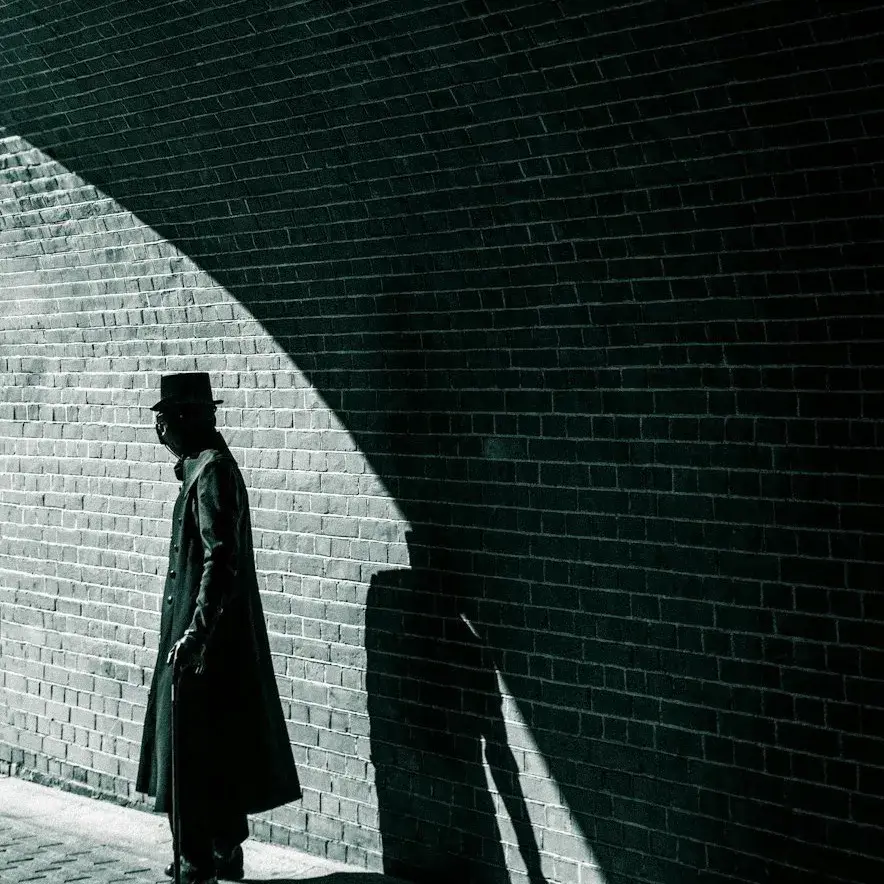 Man in profile under bridge