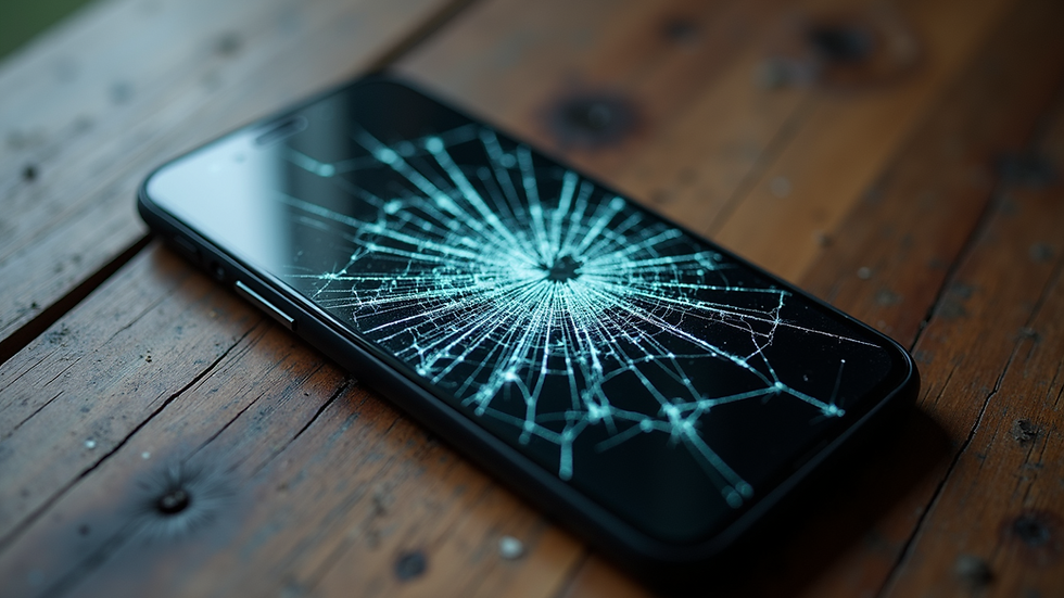 High angle view of cracked smartphone screen