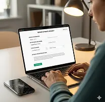 Customer submitting an online contact form on laptop for phone, tablet, or laptop service request – ThrifTech Welland