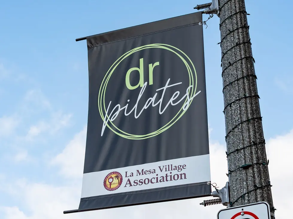 Banner for "dr pilates" by La Mesa Village Association.