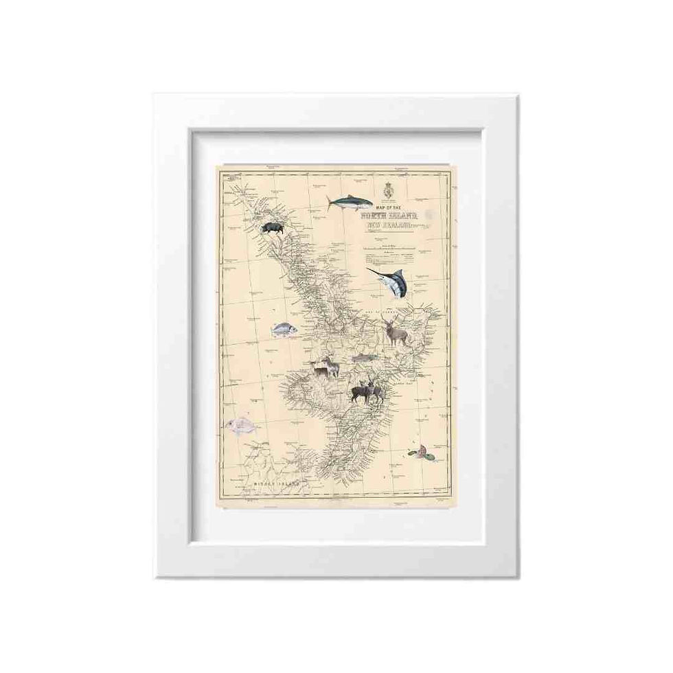 NZ hunting map by hunting artist Sally McConnell