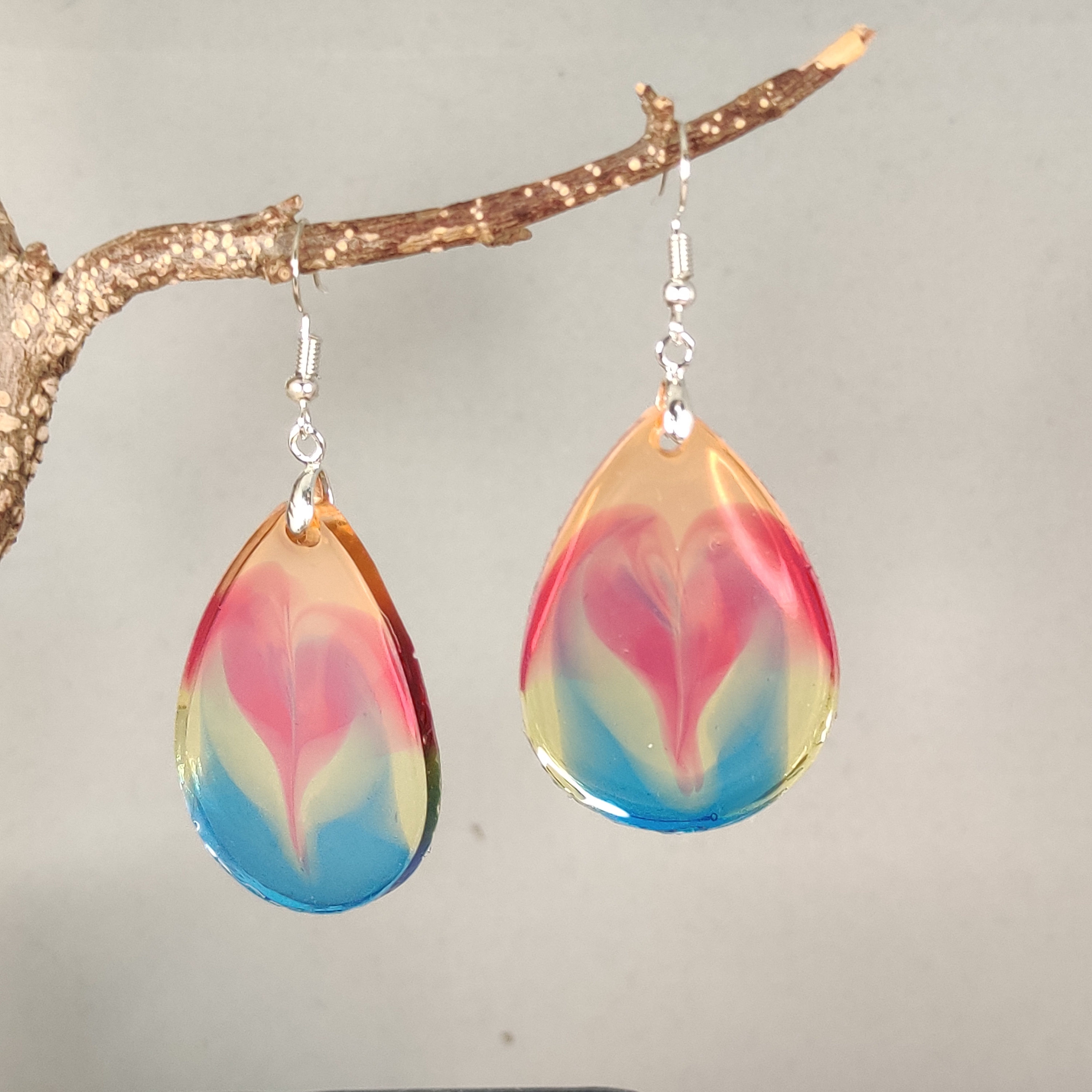 Boucles d'oreilles goutte tricolore 