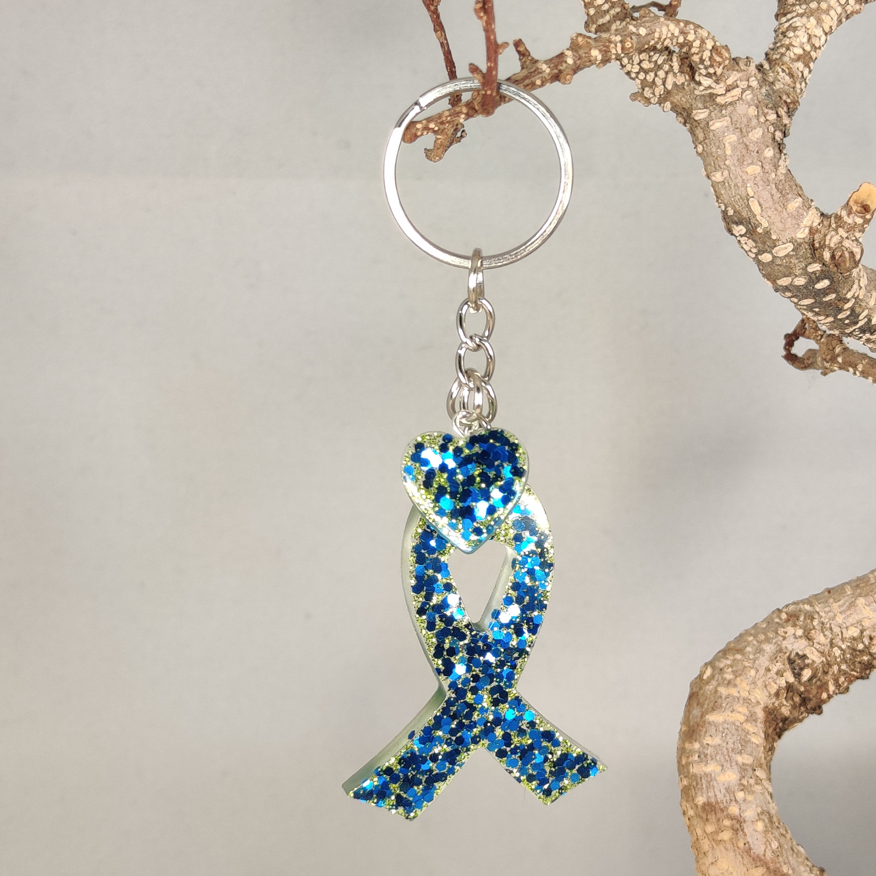 Porte clés petit ruban vert bleu