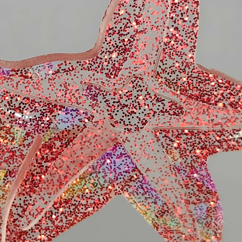 Miniature : Boucles d'oreilles grande étoile de mer paillettes rouges holographique  