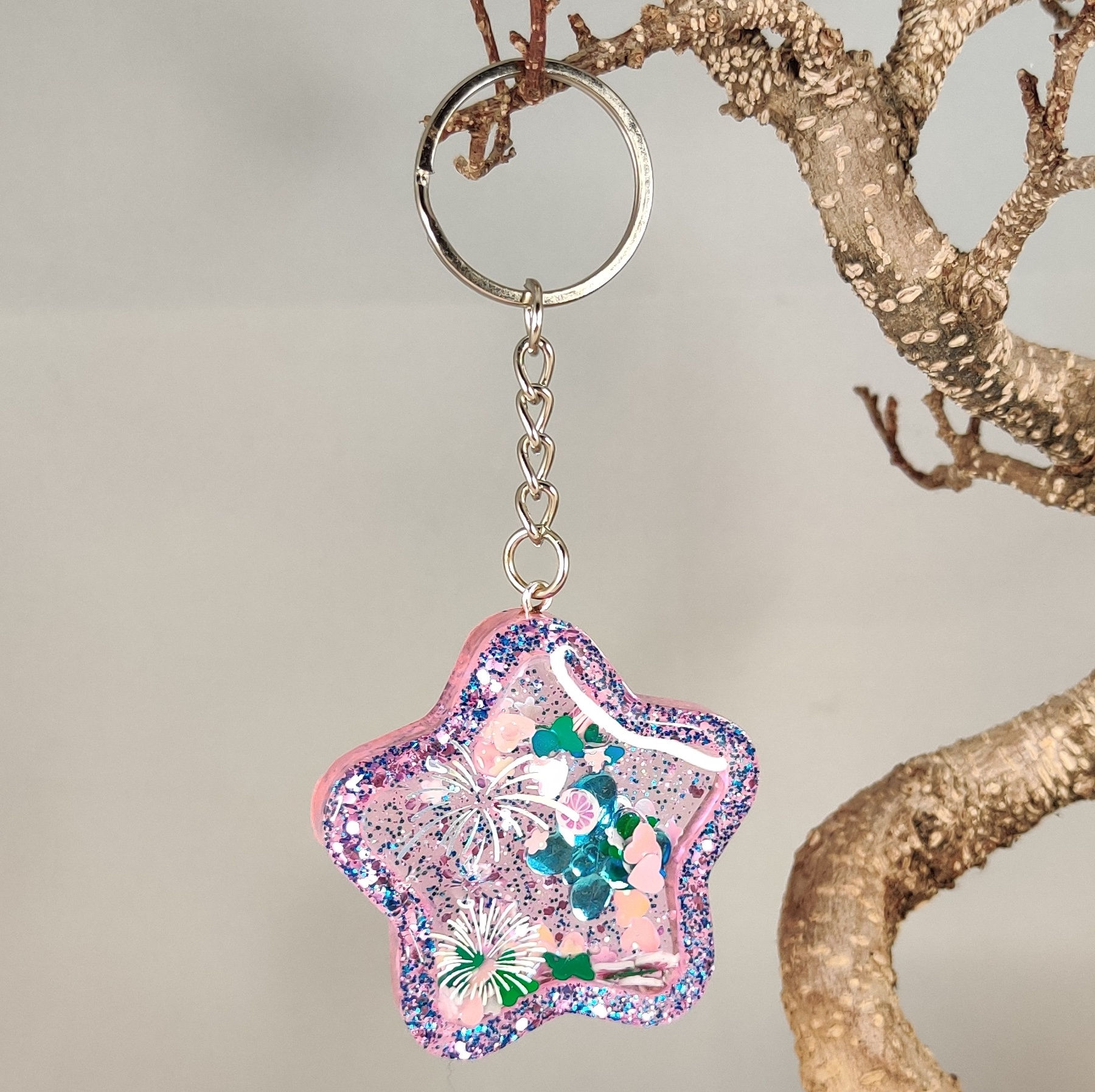 Porte clés shaker étoile rose