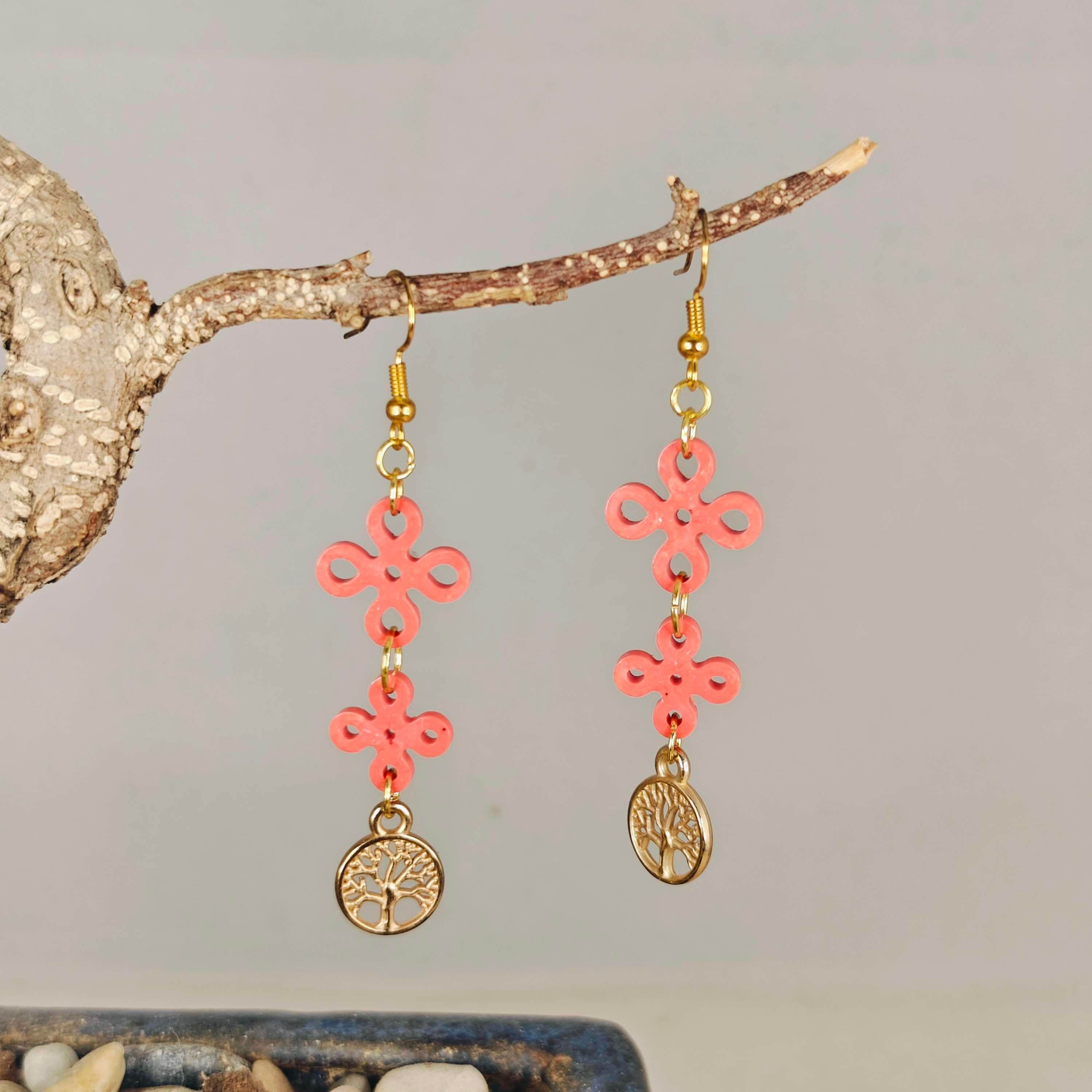 Boucles d'oreilles rouge arbre de vie 