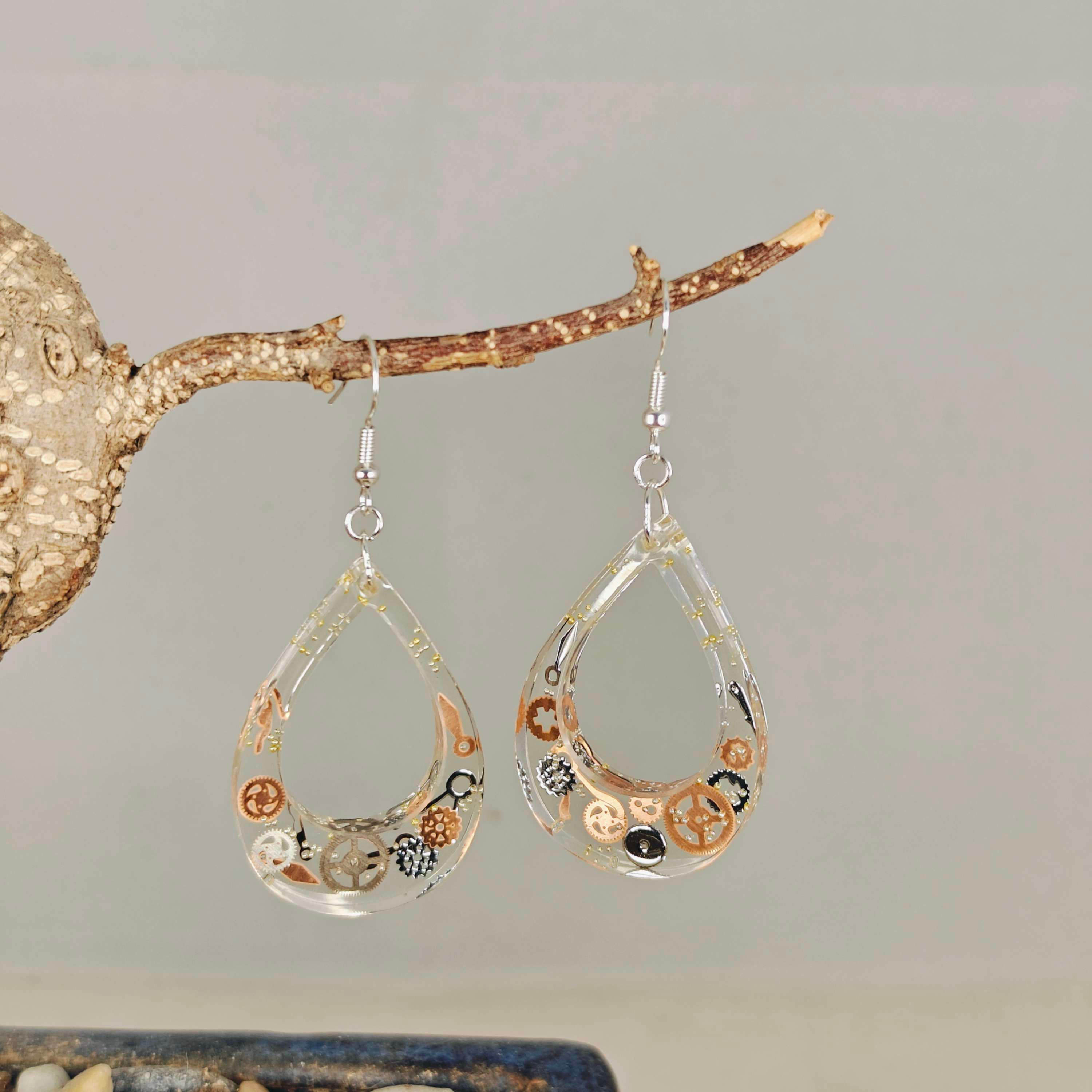 Boucles d'oreilles goutte engrenage 