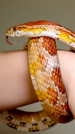 A ZooLab ranger handling a corn snake.