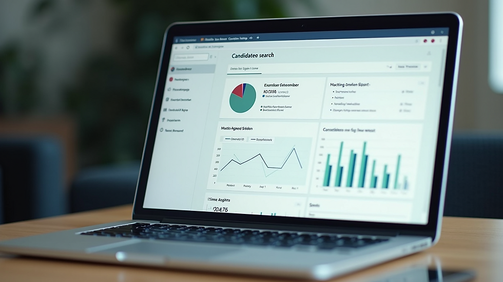 Close-up view of a laptop screen displaying a candidate search dashboard