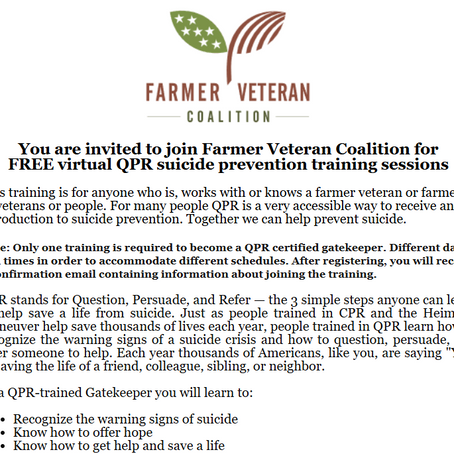 Guardians of the Field: Empowering Farmer Veterans through QPR Suicide Prevention Training