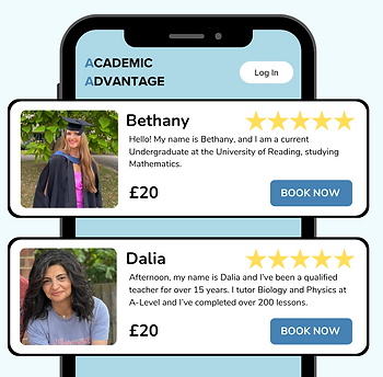 The Academic Advantage website on mobile showing two five star rated tutors.