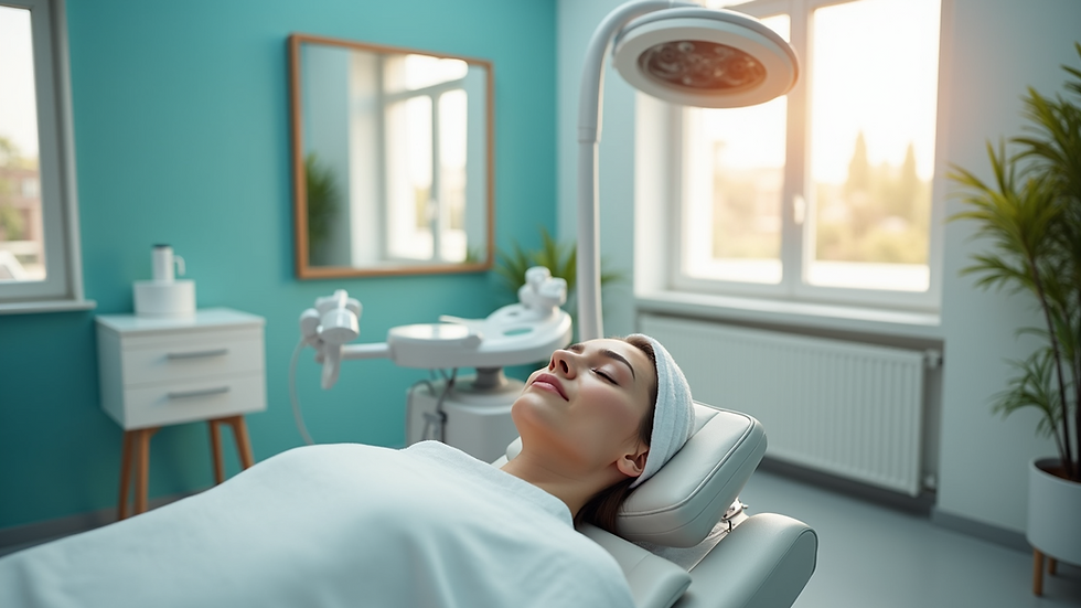 High angle view of a clinic room with skincare treatment equipment
