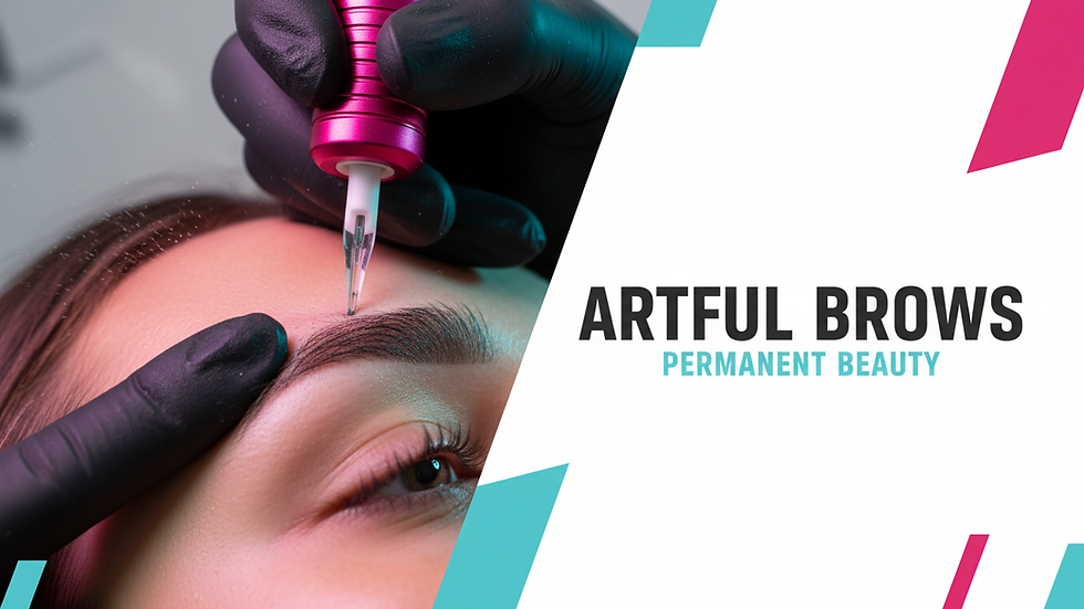 Close-up view of a permanent makeup procedure on an eyebrow