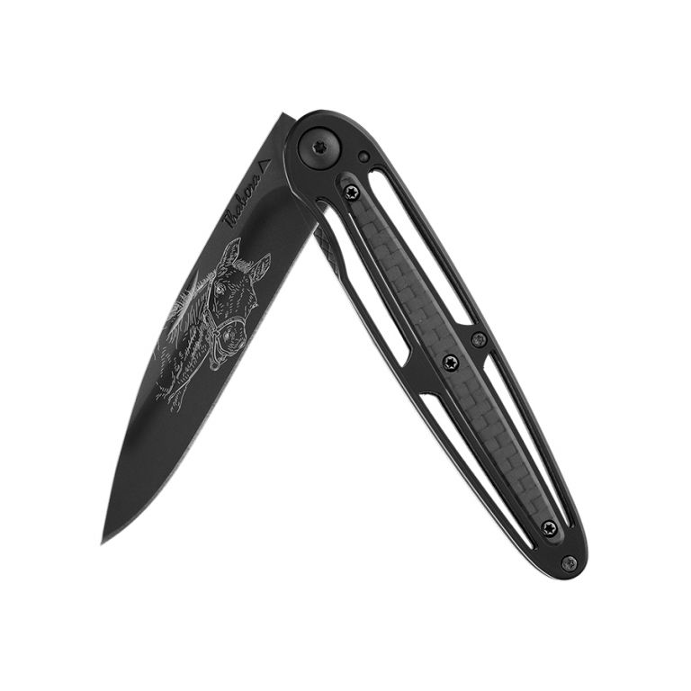 Couteau titane noir centrale carbone — «poulain»