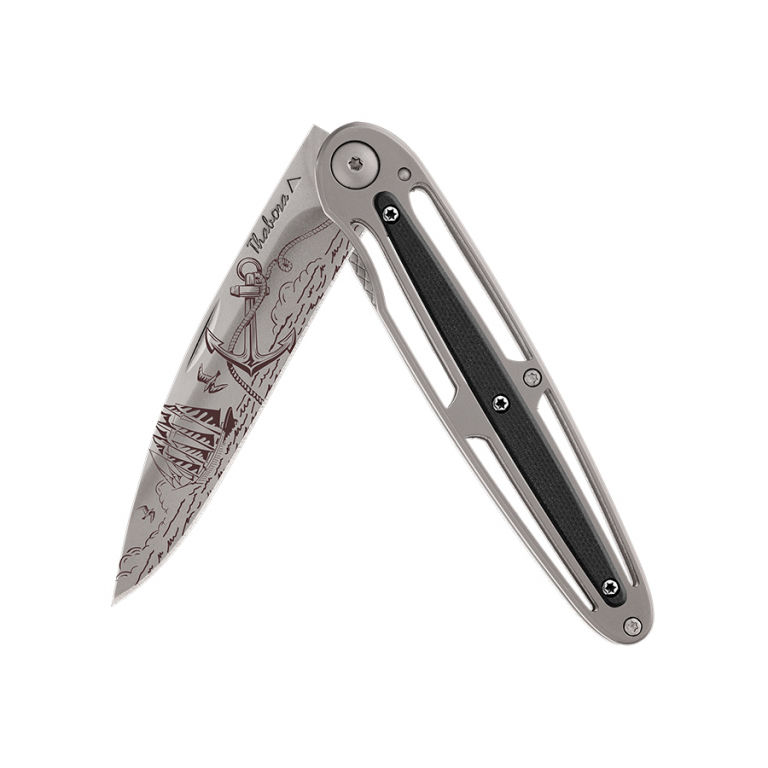 Couteau titane gris centrale g10 noir — «océan»