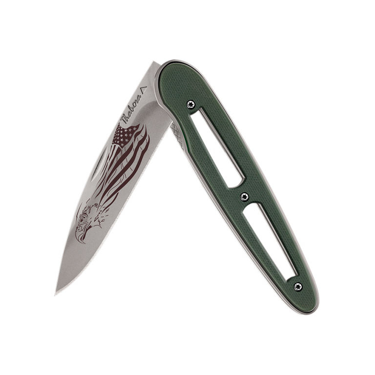 Couteau titane gris ajourée g10 kaki — «aigle américain»