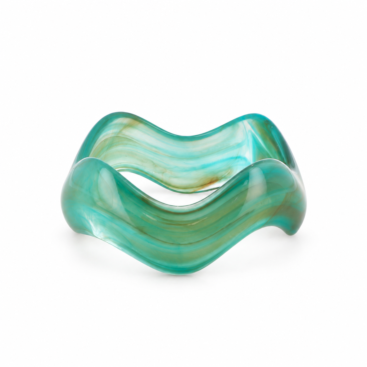 IKITA — Jonc large ondulé en résine céladon – 3,4 cm