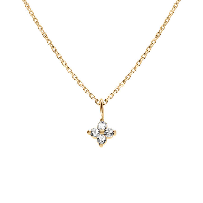 COLLIER PLAQUÉ OR PENDENTIF FLEUR OXYDES BLANC 38+4CM