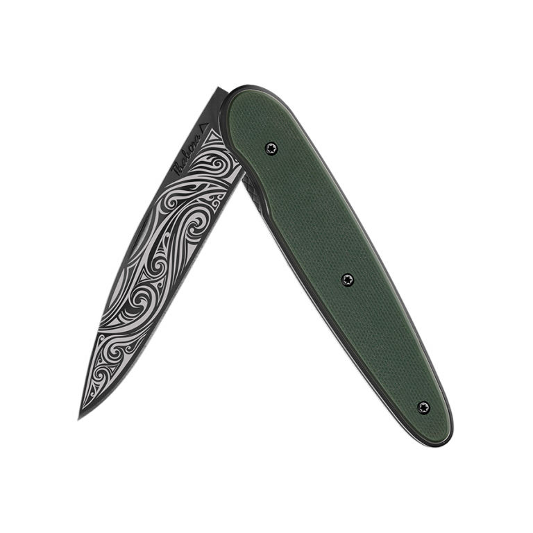 Couteau titane noir pleine g10 kaki — «volutes»